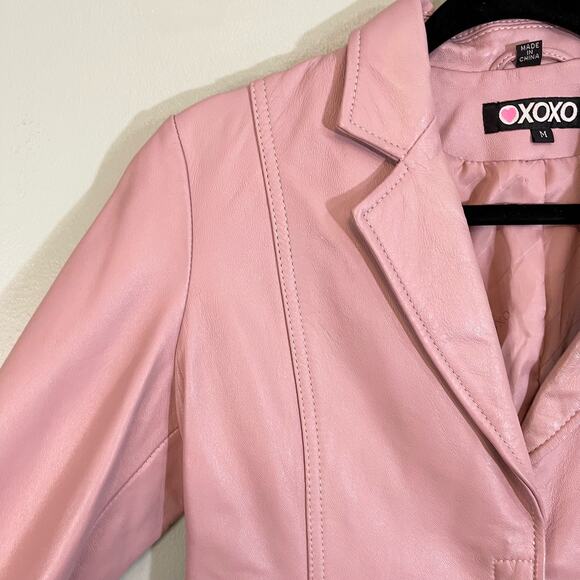 XOXO Jacket Womens M Genuine Leather Motorcycle Biker Snap Button Up Preppy Pink - Picture 4 of 10